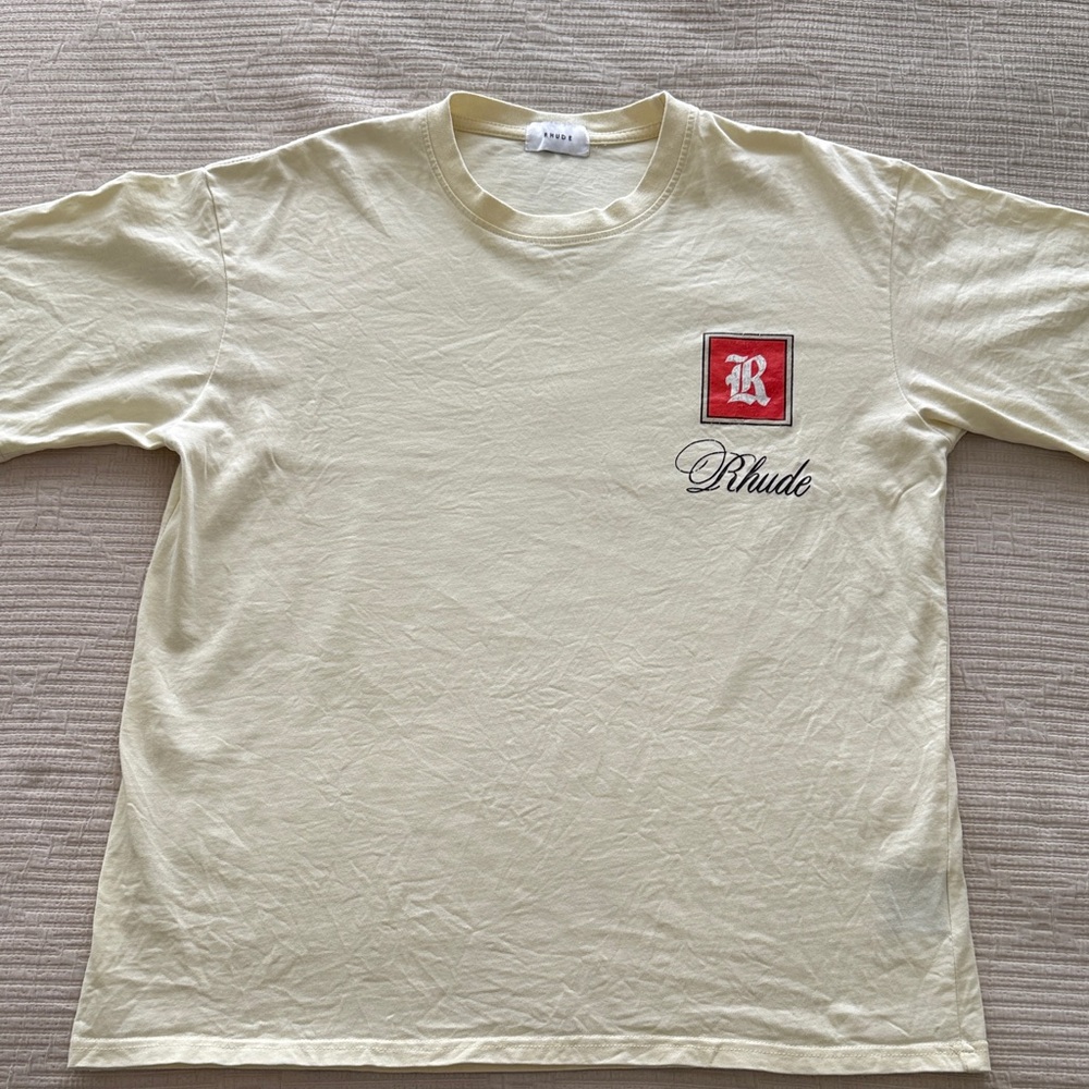 Rhude Yellow Short Sleeve Tee with Red Logo
